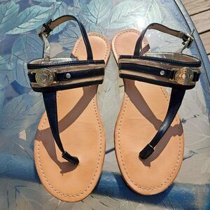 TOMMY HILFIGER THONG SANDALS WOMENS SIZE 8 M SLINGBACK FLATS MODERN Y2K CLASSY